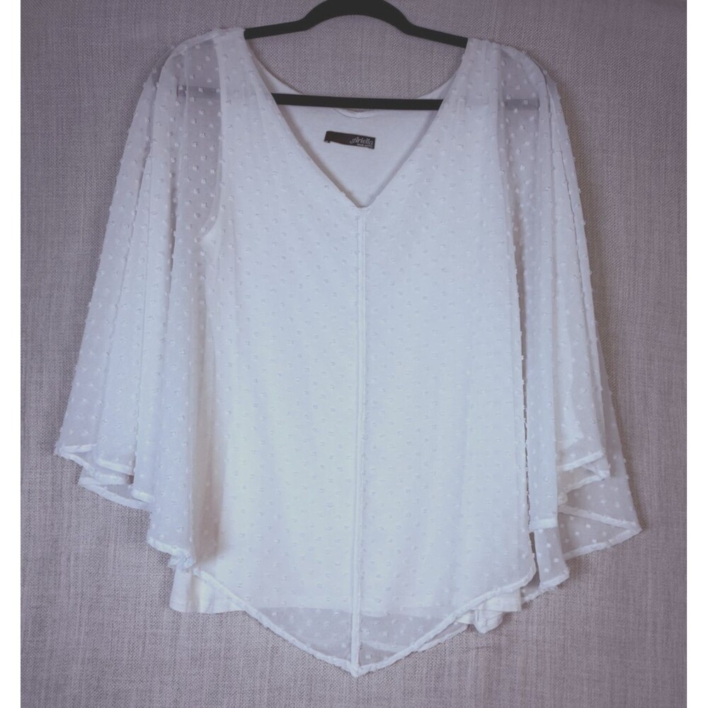 Ariella SwissDot Ruffle Flutter Blouse M Top White Romantic Cottagecore Boho USA